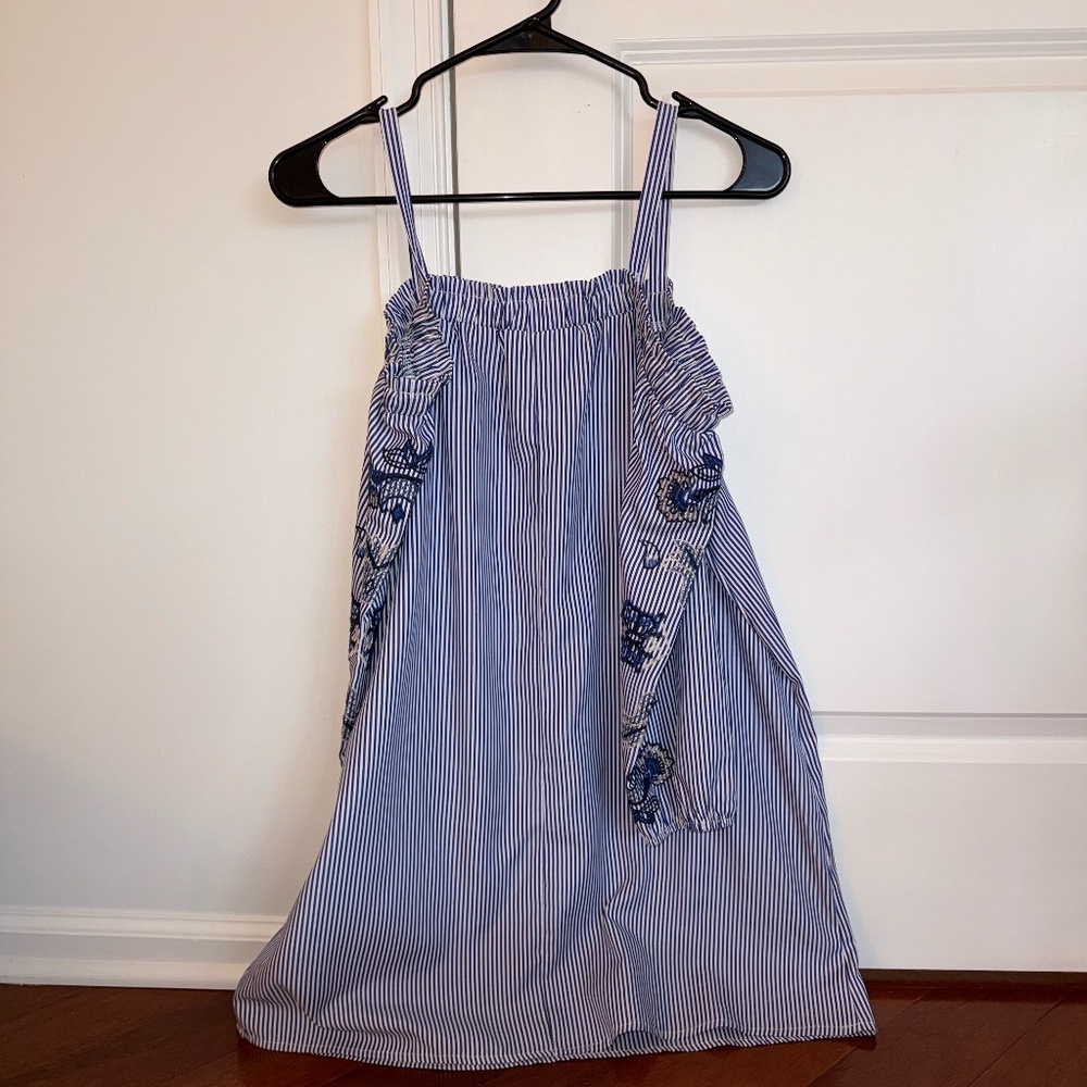 Francesca’s Blue & White Striped Embroidered Mini Dress